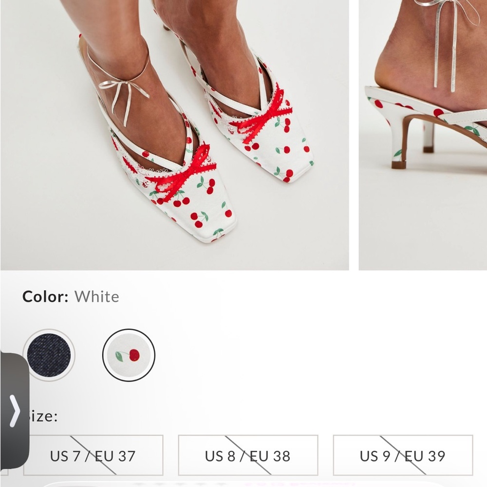 FOR LOVE & LEMONS Free People White Cherry Print Bow Audrey Mules Heels size 39 - Picture 11 of 11